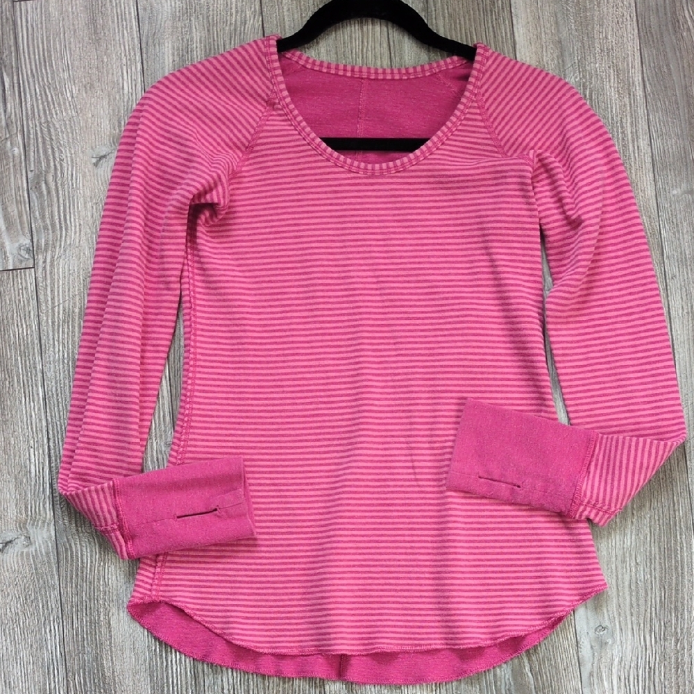Lululemon Open Your  Heart Pink Reversible Striped Long-Sleeve Top